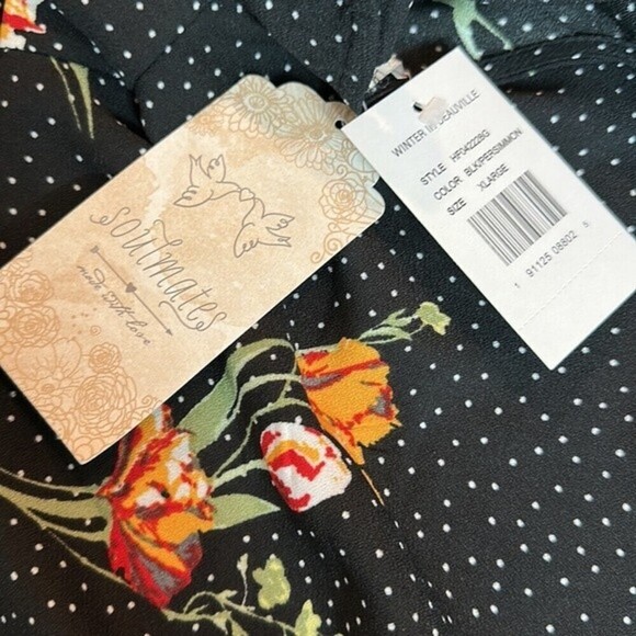 Soulmates Floral Polka Dot Persimmon Dress Size XL 3/4 Sleeve Dress NWT - Picture 11 of 13